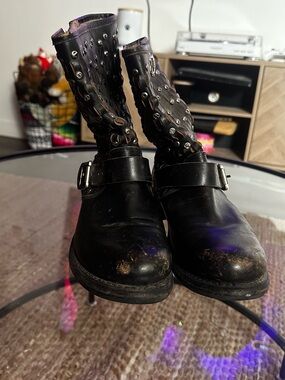 Black Studded Women Harness Boots